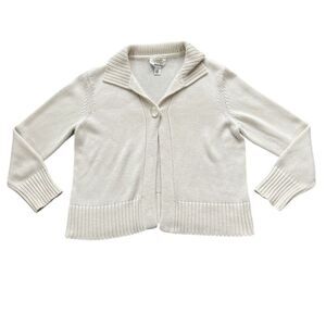 Vintage Talbots Sweater Cardigan Cream Ivory Collared Size Medium Knit Neutral